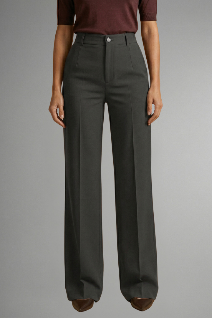 High Waist Straight Leg Trousers for Women with Pull-On Closure