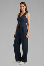 V-Neck Sleeveless Waistcoat and Wide-Leg Trousers Women's Two-Piece Set