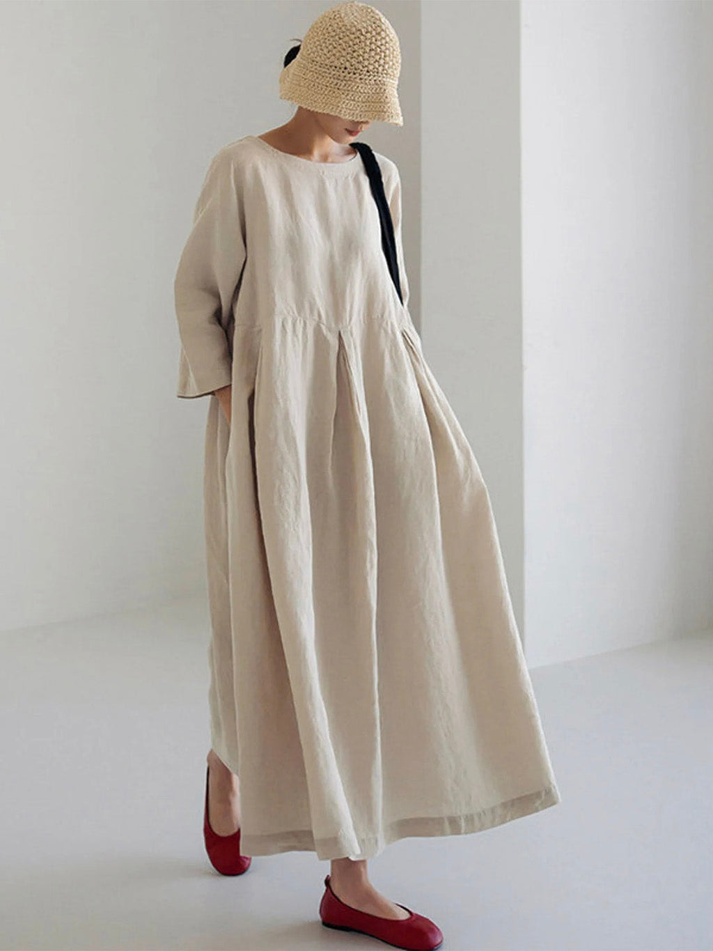 Linen Long Dress for Women - Lightweight Breathable Fabric with Elegant Minimalist Design