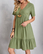 Women’s Mini Babydoll Dress with Deep V-Neck and Ruffled Hemline