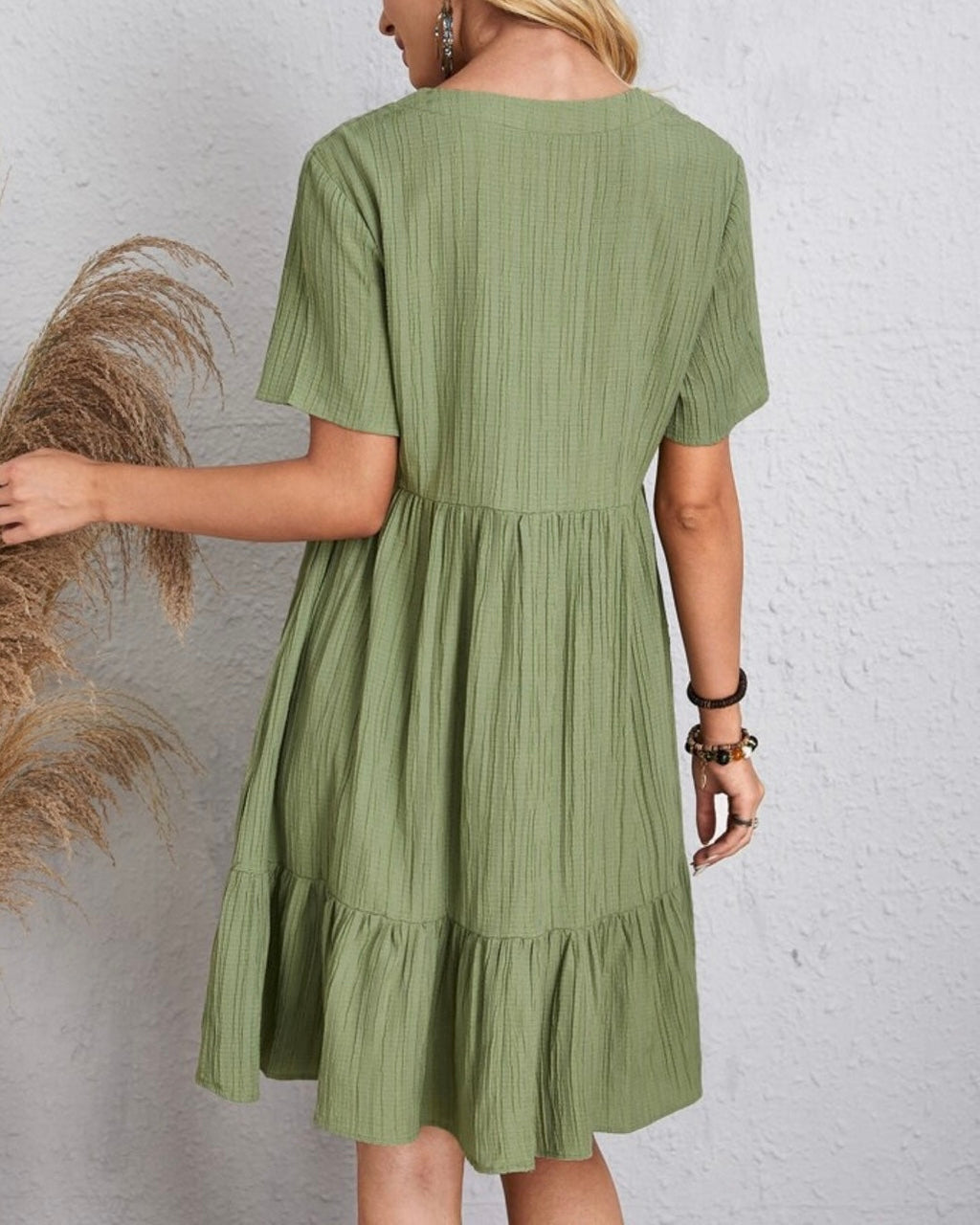 Women’s Mini Babydoll Dress with Deep V-Neck and Ruffled Hemline