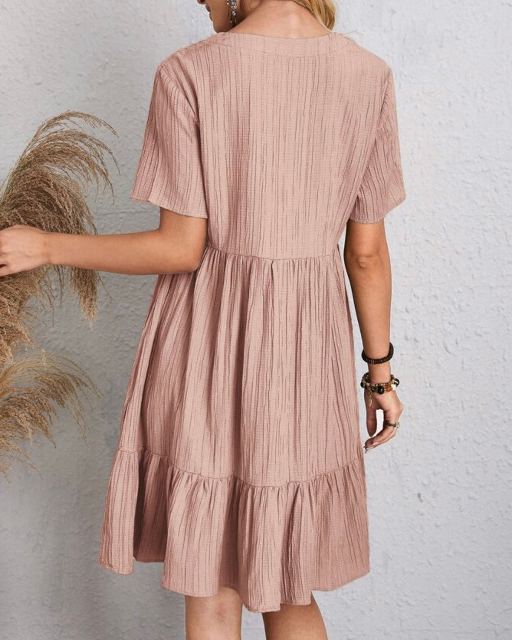 Women’s Mini Babydoll Dress with Deep V-Neck and Ruffled Hemline