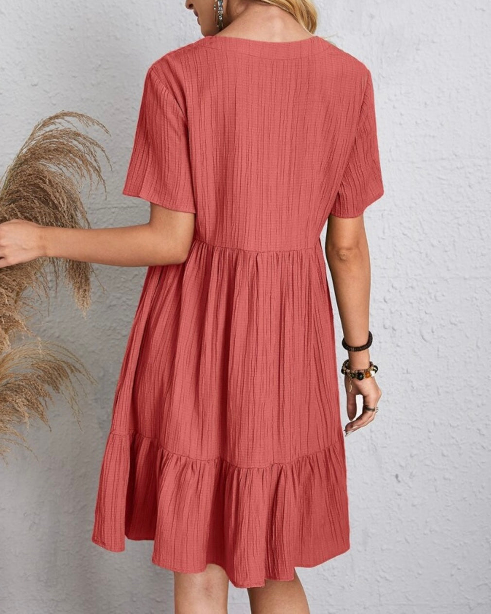 Women’s Mini Babydoll Dress with Deep V-Neck and Ruffled Hemline