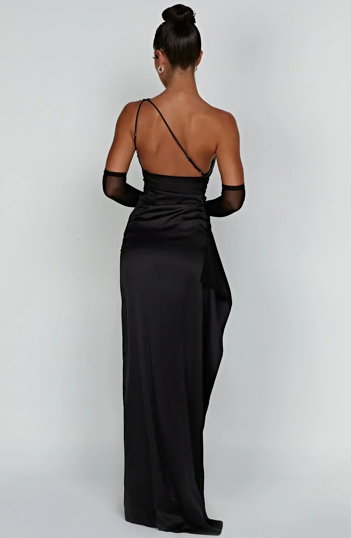Elegant Pleated Satin One-Shoulder Slit Dress