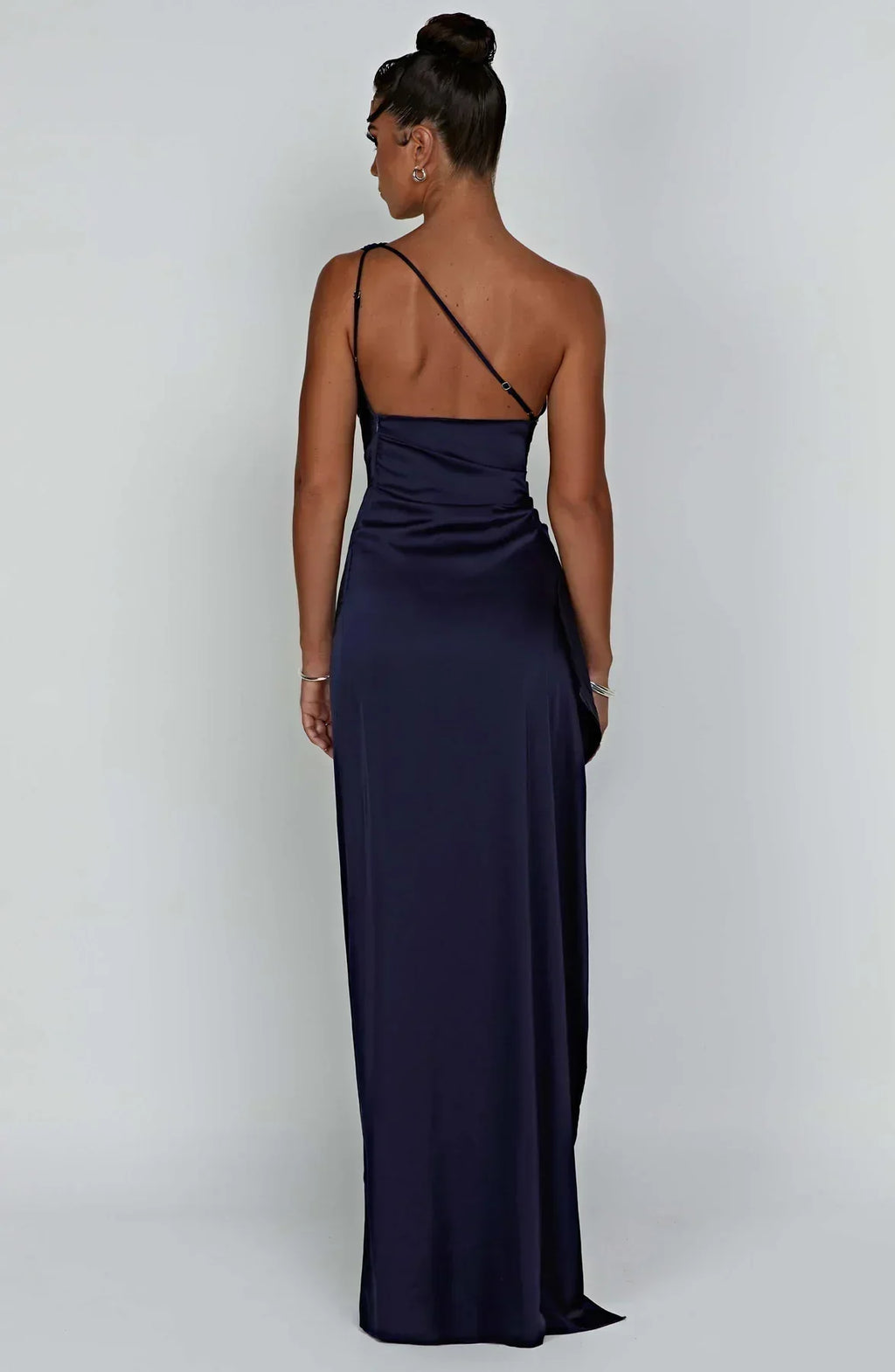 Elegant Pleated Satin One-Shoulder Slit Dress