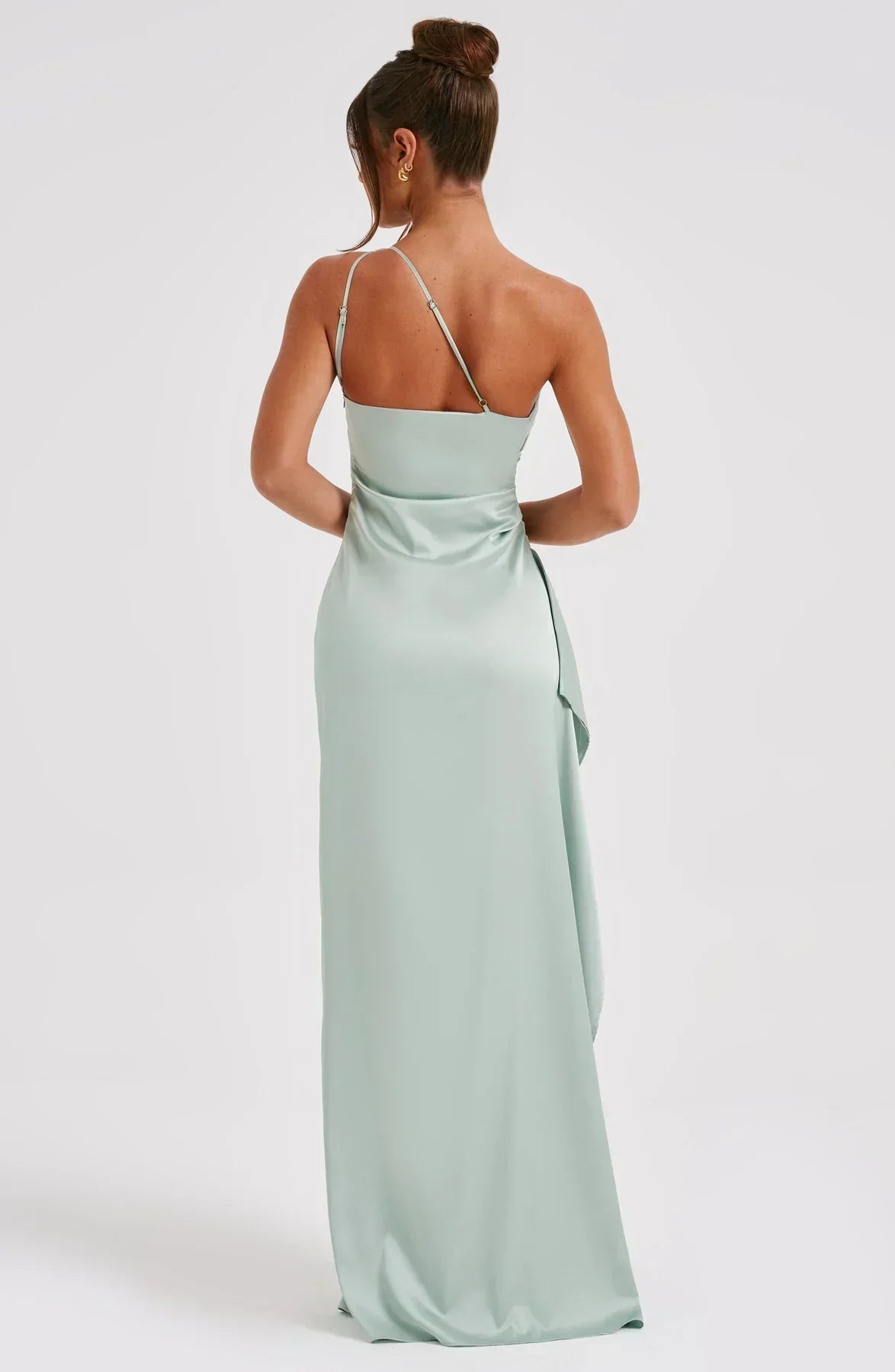 Elegant Pleated Satin One-Shoulder Slit Dress