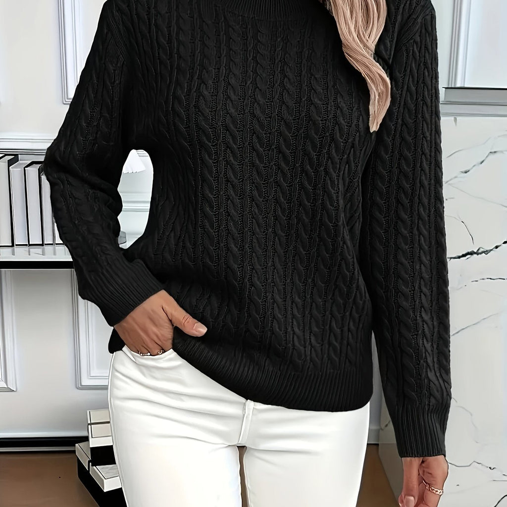 Women's Relaxed Fit Cable-Knit Jumper with Round Neck