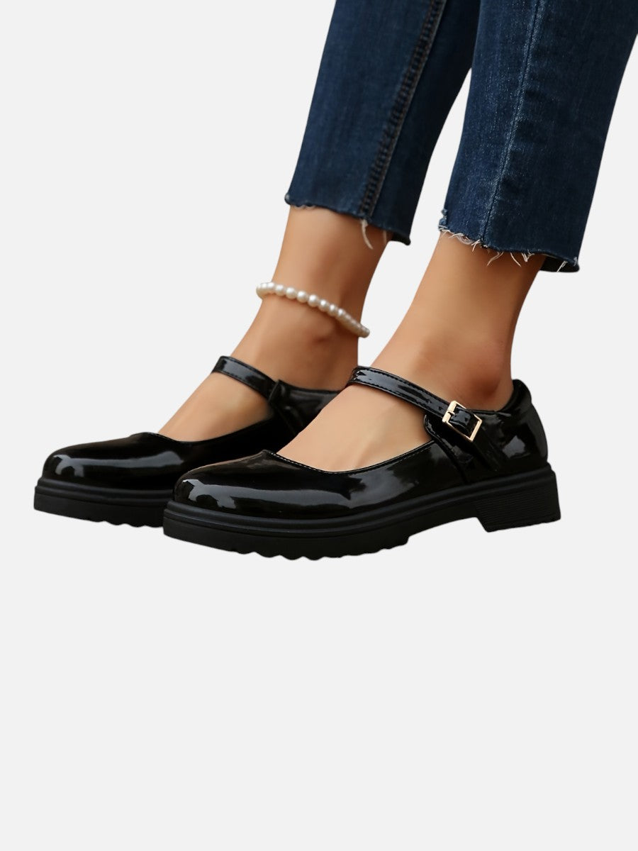 Glossy Leather Look Mary Jane Loafers for Everyday Comfort and Style