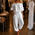 Women's Off-Shoulder Jumpsuit with Adjustable Drawstring Waist