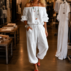 Women's Off-Shoulder Jumpsuit with Adjustable Drawstring Waist