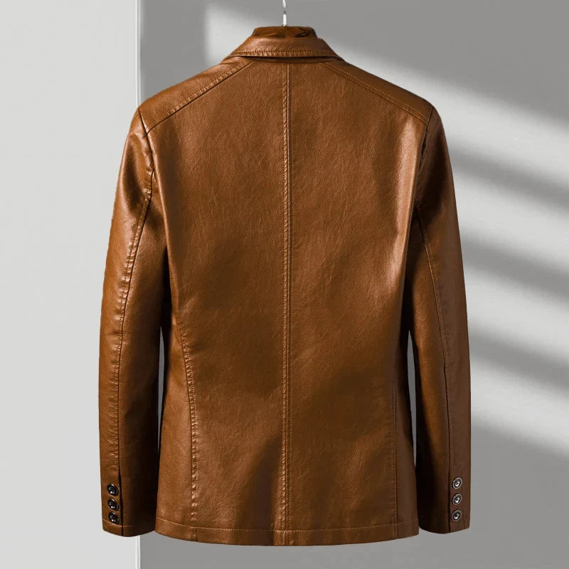 Men’s Tailored Vegan Leather Biker Jacket with Zip Front