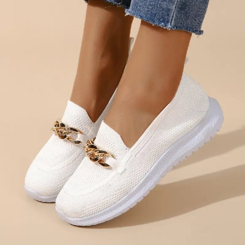 Knit Slip-On Loafers for Women with Gold Chain Detail