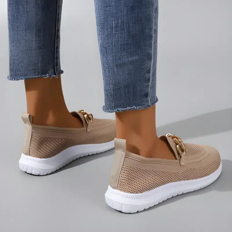Knit Slip-On Loafers for Women with Gold Chain Detail