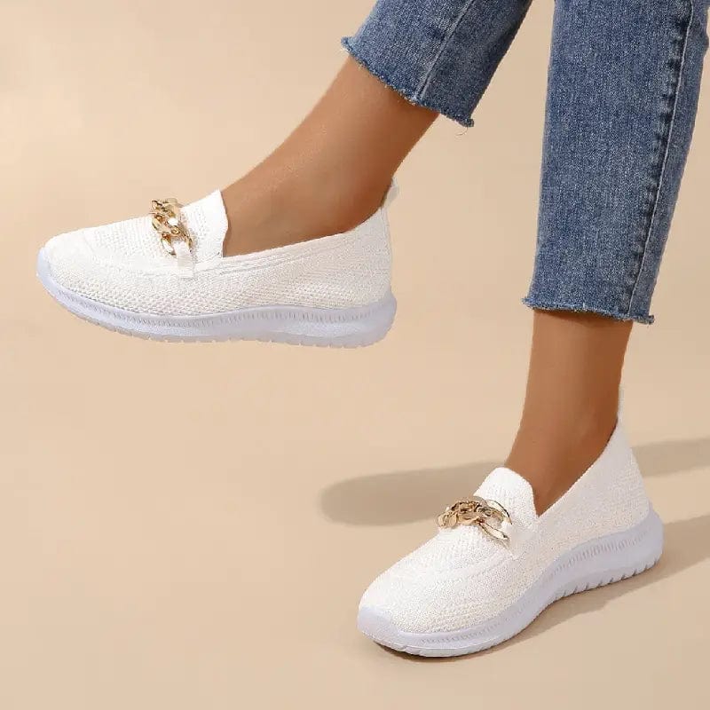 Knit Slip-On Loafers for Women with Gold Chain Detail