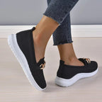 Knit Slip-On Loafers for Women with Gold Chain Detail