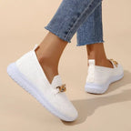Knit Slip-On Loafers for Women with Gold Chain Detail