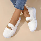 Knit Slip-On Loafers for Women with Gold Chain Detail