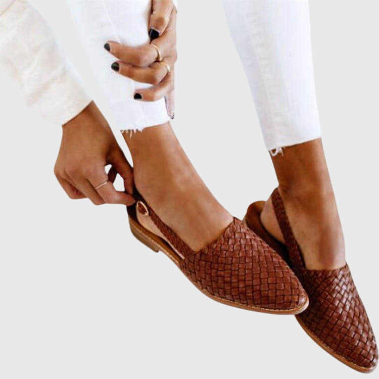 Orthopaedic Women's Woven Slingback Flats with Adjustable Strap for Breathable Summer Comfort