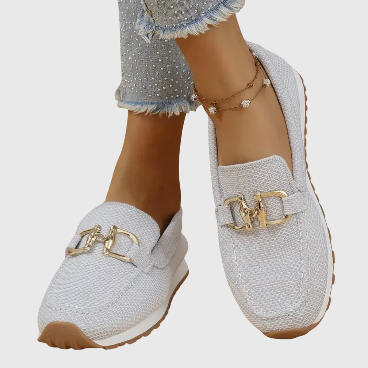 Women's Flatform Loafers with Metal Bit Detail and Round Toe