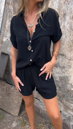 Terracotta Linen Playsuit for Women – Airy Design for an Elegant Summer Look