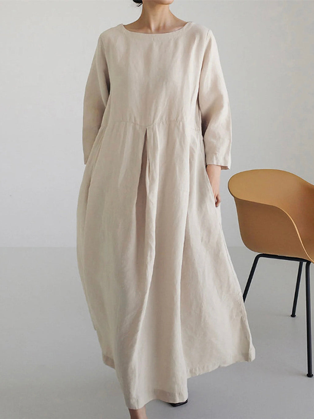 Linen Long Dress for Women - Lightweight Breathable Fabric with Elegant Minimalist Design
