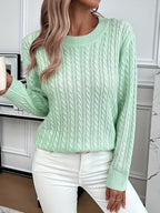 Women's Relaxed Fit Cable-Knit Jumper with Round Neck