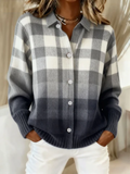 Women’s Checked Long Sleeve Shirt with Collared Neck and Button Front