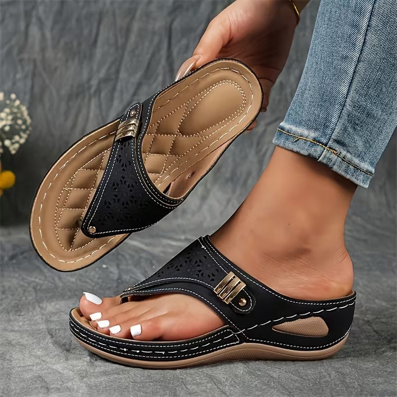Orthopedic Wedge Sandals with Adjustable Perforated Strap and Contoured Footbed