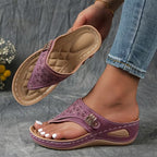 Orthopedic Wedge Sandals with Adjustable Perforated Strap and Contoured Footbed