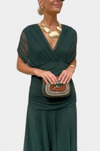 Floral Maxi Dress with Off-Shoulder Neckline Ruched Waist and Sheer Overlay Panels