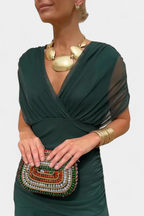 Floral Maxi Dress with Off-Shoulder Neckline Ruched Waist and Sheer Overlay Panels