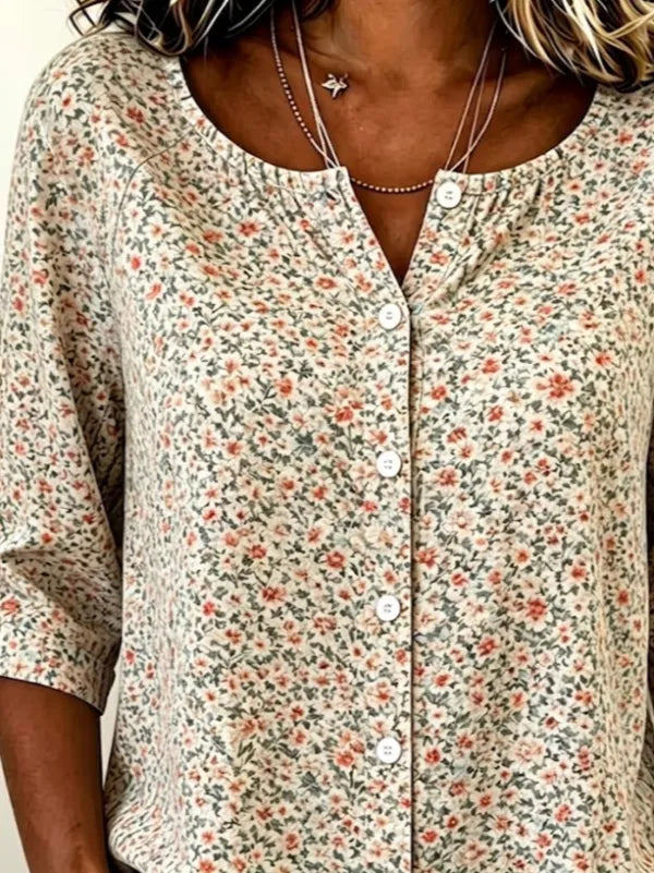 Ditsy Floral Printed Half Sleeve Crew Neck Top for Women - Loose Casual Summer Style