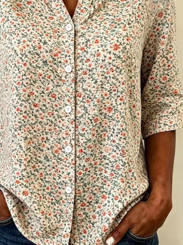Ditsy Floral Printed Half Sleeve Crew Neck Top for Women - Loose Casual Summer Style