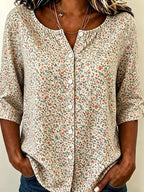 Ditsy Floral Printed Half Sleeve Crew Neck Top for Women - Loose Casual Summer Style