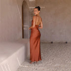 Backless Satin Maxi Dress with High Split for Elegant Evenings