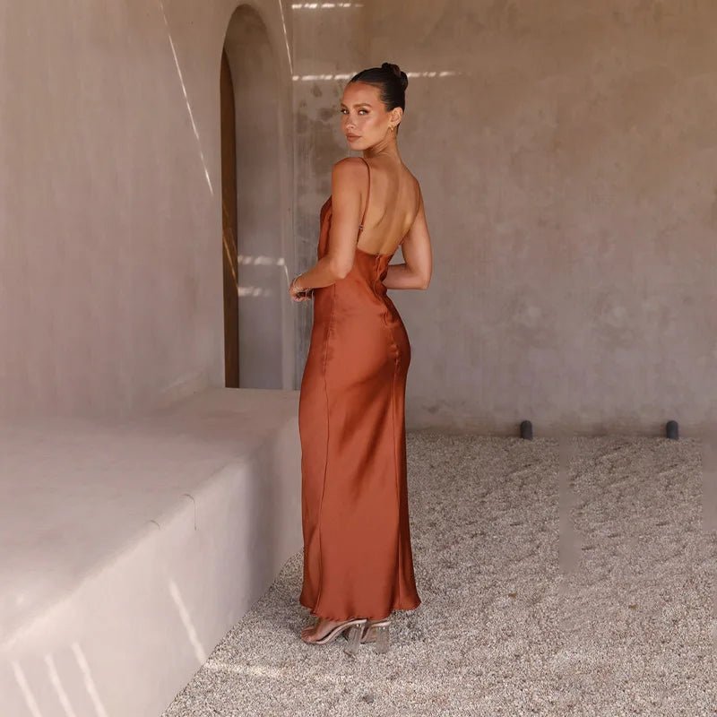 Backless Satin Maxi Dress with High Split for Elegant Evenings