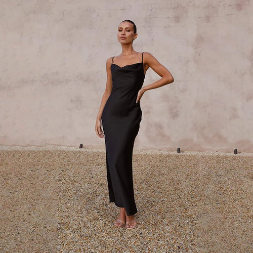 Backless Satin Maxi Dress with High Split for Elegant Evenings