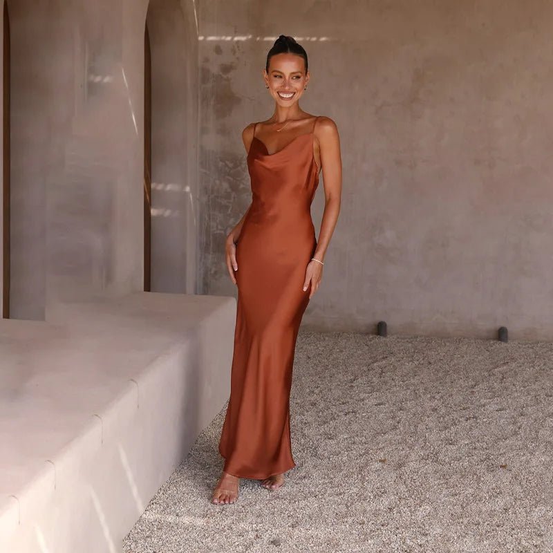 Backless Satin Maxi Dress with High Split for Elegant Evenings
