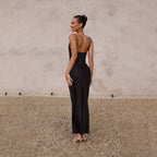 Backless Satin Maxi Dress with High Split for Elegant Evenings