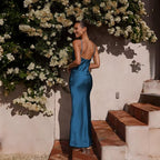 Backless Satin Maxi Dress with High Split for Elegant Evenings