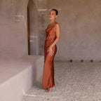 Backless Satin Maxi Dress with High Split for Elegant Evenings