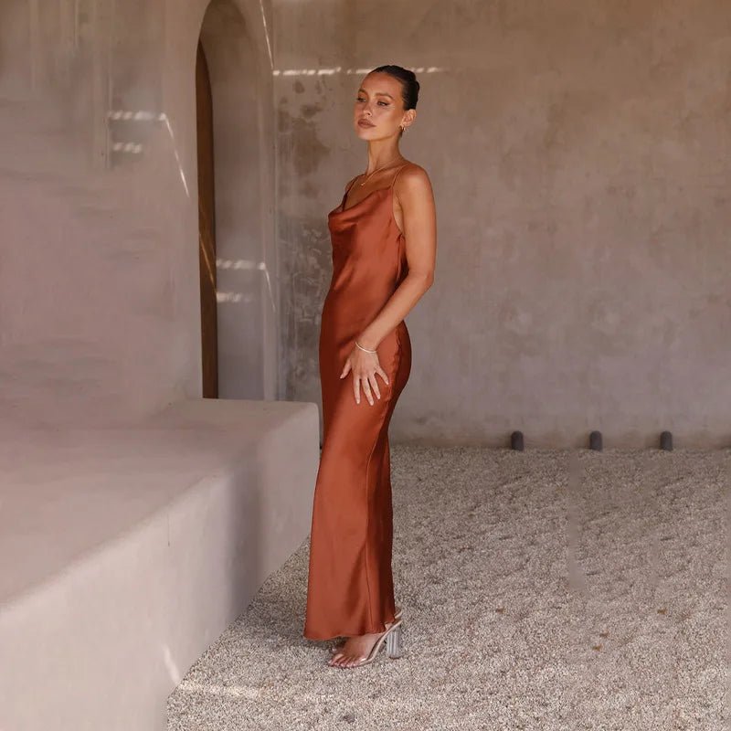 Backless Satin Maxi Dress with High Split for Elegant Evenings