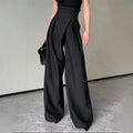 High-Waisted Wide-Leg Trousers with Crossed Waistband and Soft Pleats for Women