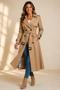 Women's Classic Double-Breasted Trench Coat with Adjustable Tie Belt