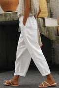 Wide-Leg Cotton-Linen Pants with Pockets and Sashes