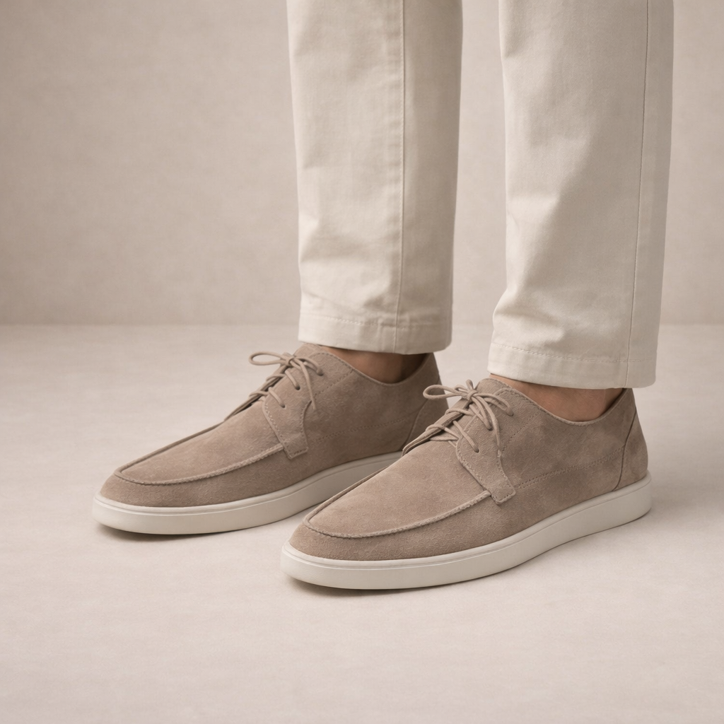 Men's Classic Suede Lace-Up Loafers Closed Toe Regular Fit