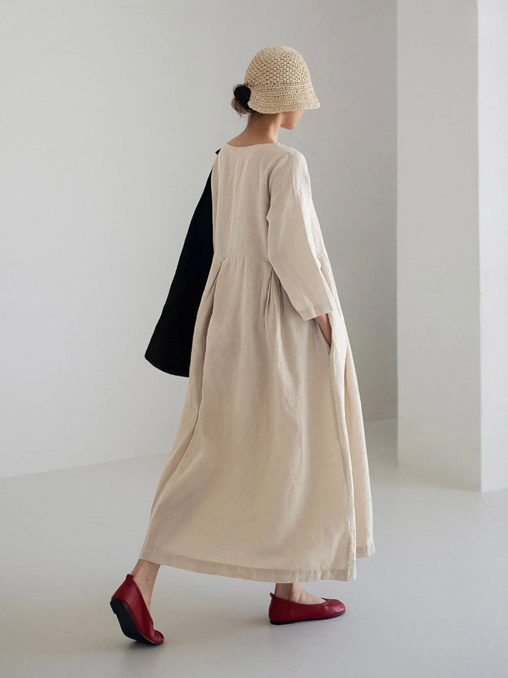 Linen Long Dress for Women - Lightweight Breathable Fabric with Elegant Minimalist Design