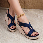 Women's Platform Wedge Sandals with Criss Cross Woven Straps