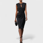 Sleeveless Midi Dress with Keyhole Neckline and Wrap Waist Detail