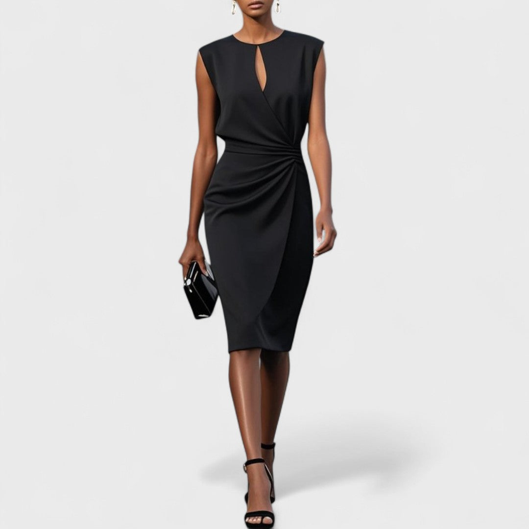 Sleeveless Midi Dress with Keyhole Neckline and Wrap Waist Detail